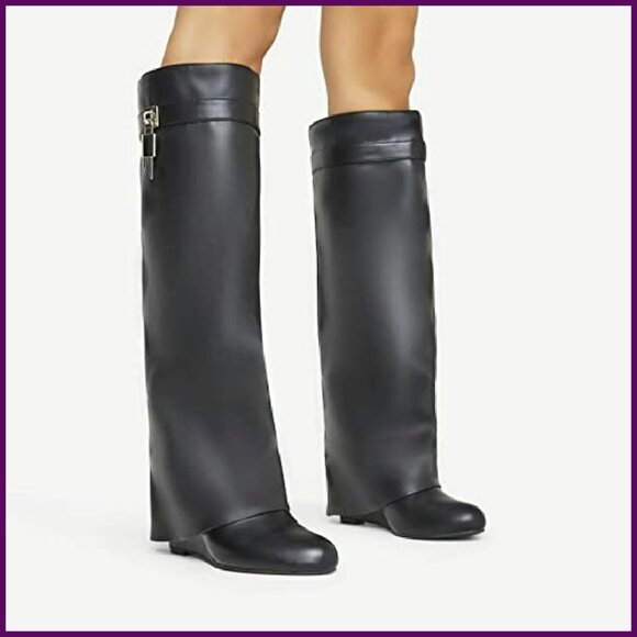 Black Women's Knee-High Boots - Picture 4 of 7